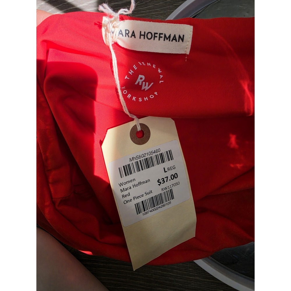 Mara Hoffman Audrey One Piece Swimsuit Vitality Red Deep VNeck Size L - Picture 11 of 11